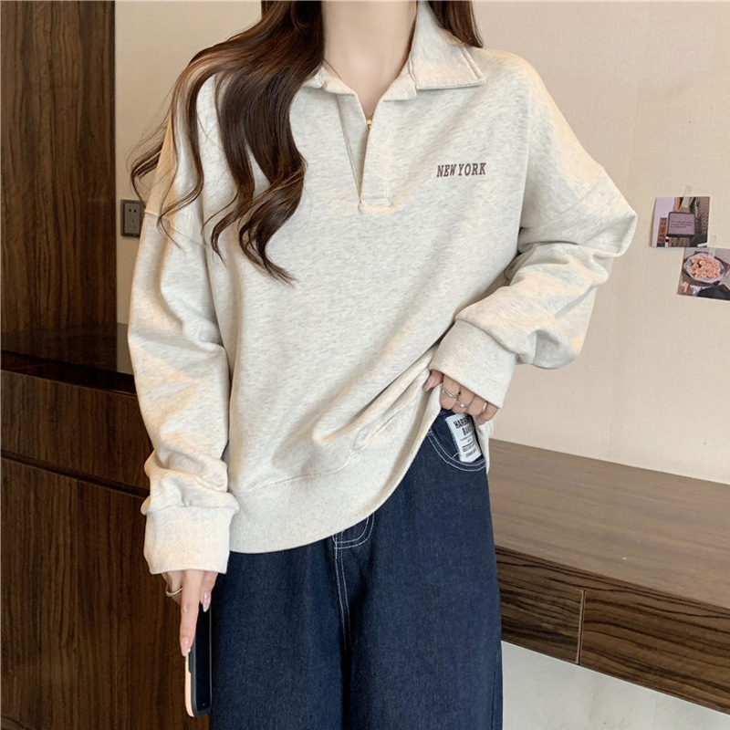 Estilo americano retro POLO collar suéter de manga larga para mujer primavera y otoño Delgado 2022 Nuevo estilo coreano suelto abrigo superior a juego image 8
