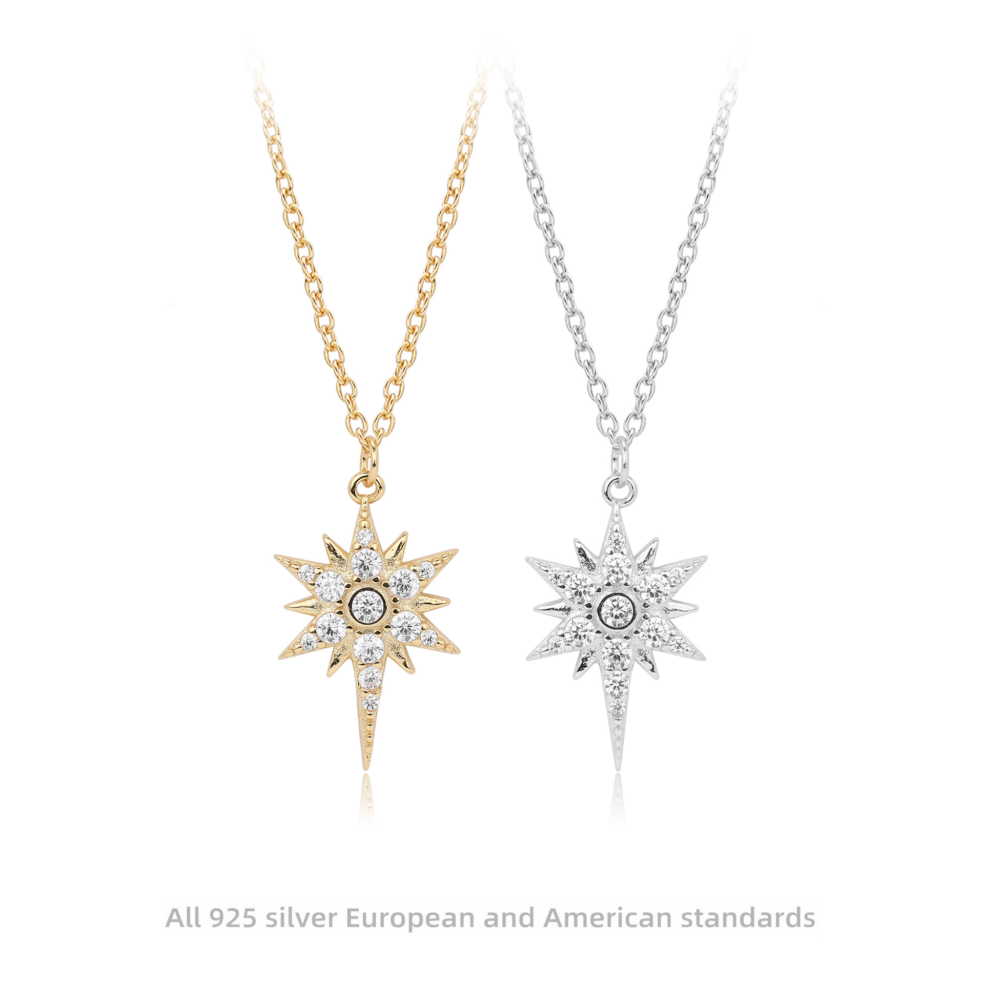 Foreign trade factory direct s925 sterling silver cross-border new products inlaid stone mang star pendant fashion personality popular Joker necklace