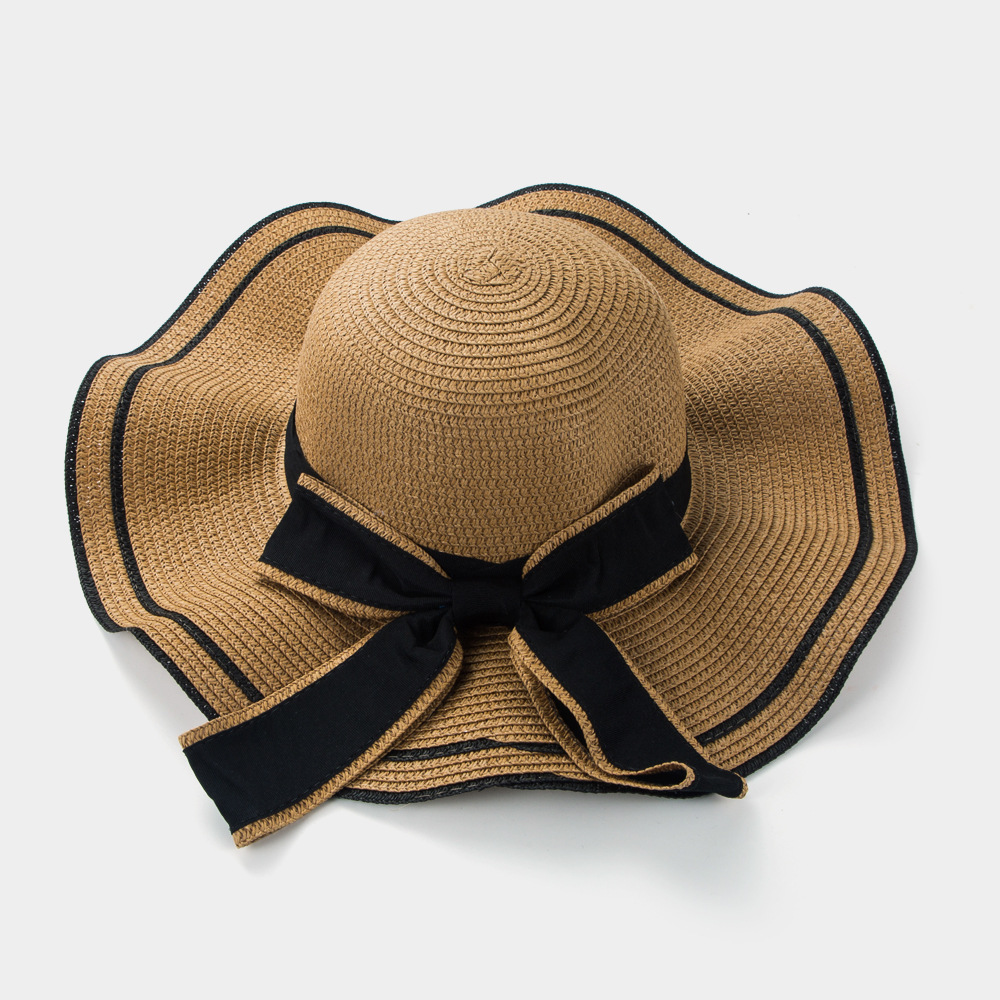 Big Wave-side Hat Ladies Bow Straw Hat Travel Beach Sunscreen Sun Hat display picture 4