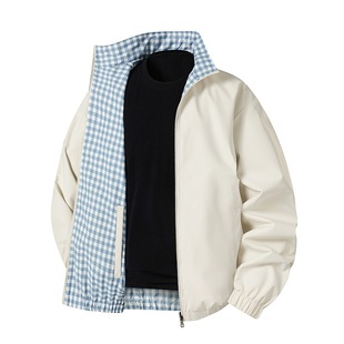 Jack Chuan Yang Reversible Stand Collar Jacket Spring and Autumn New Trendy Brand Plaid Loose Bomber Jacket