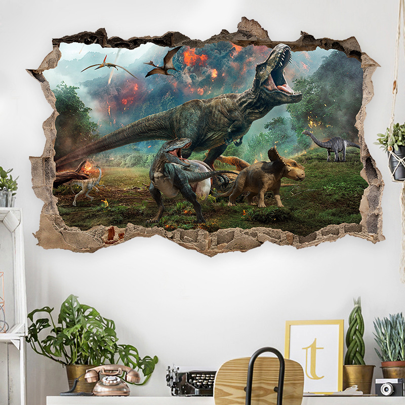 跨境外贸批发立体森林恐龙侏罗纪恐龙贴纸客厅卧室装饰贴画自粘