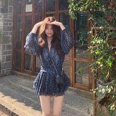 法式气质碎花雪纺连衣裙女2025秋季新款时尚收腰显瘦百搭A字短裙