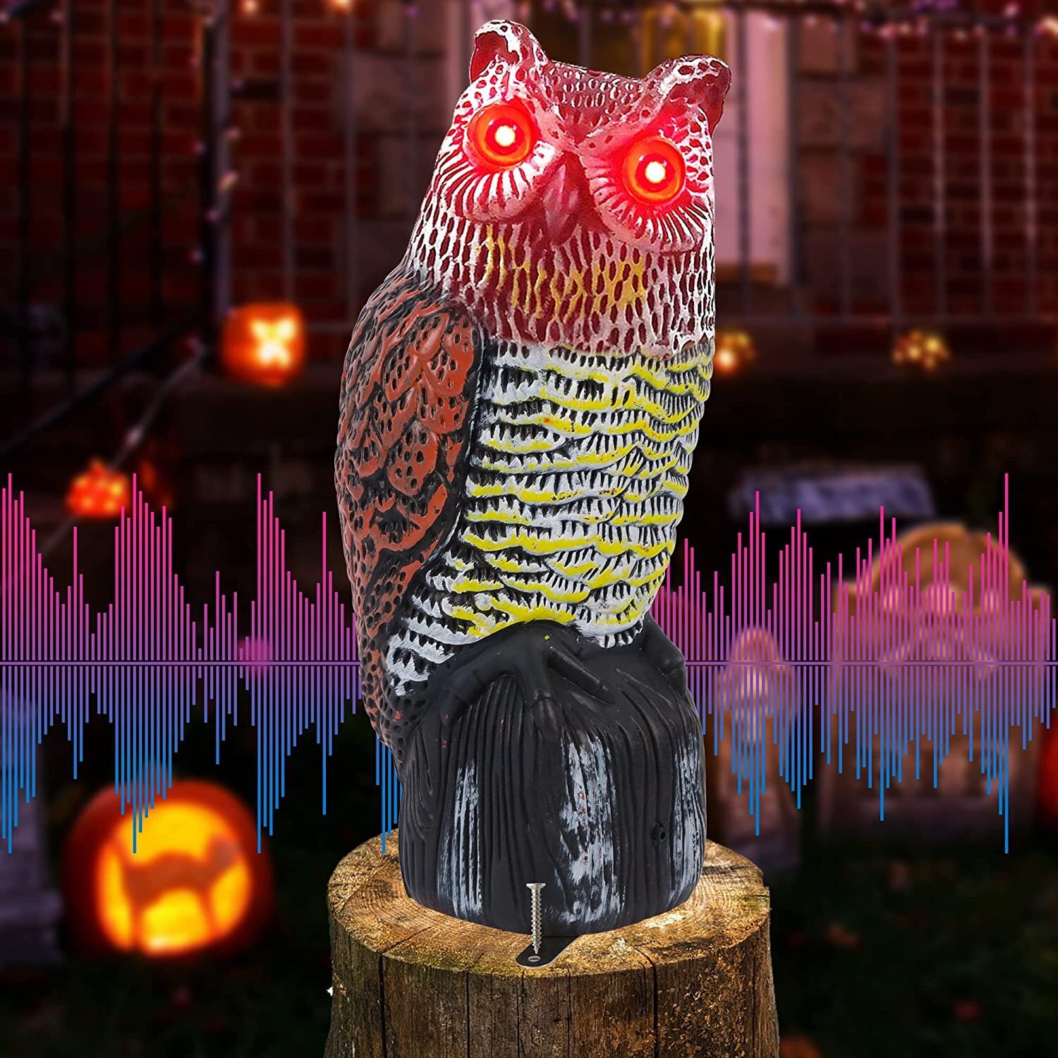 Exclusividad transfronteriza para patios al aire libre imitación plástico búho energía solar ojos luminosos sonido decoraciones de jardín adornos
