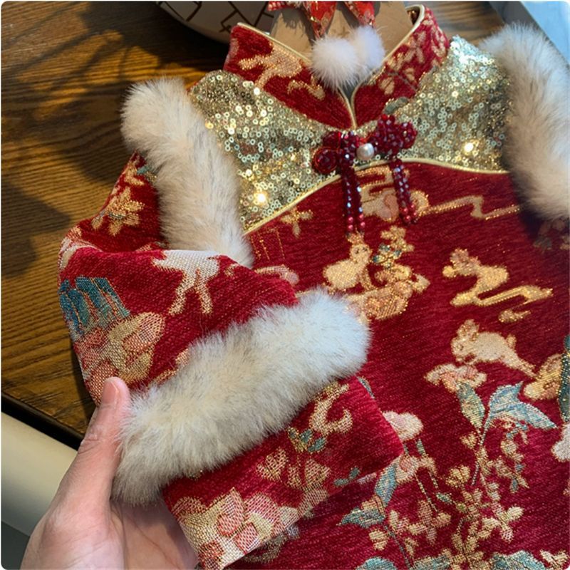 Vestido de Año Nuevo para niñas 2025 nuevo traje de invierno traje Tang vestido de un año niño bebé cheongsam de Año Nuevo chino vestido Hanfu