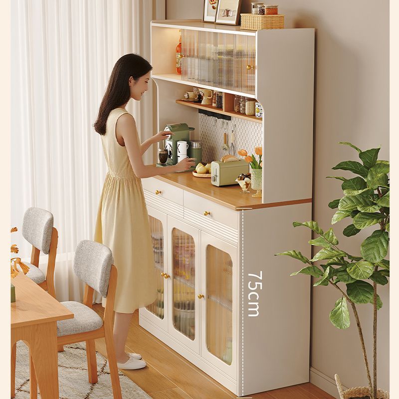Cream Style Solid Wood Sideboard Against the Wall Integrated Home Kitchen Living Room Wine Cabinet Tea Cabinet Coffee Machine Storage Cabinet