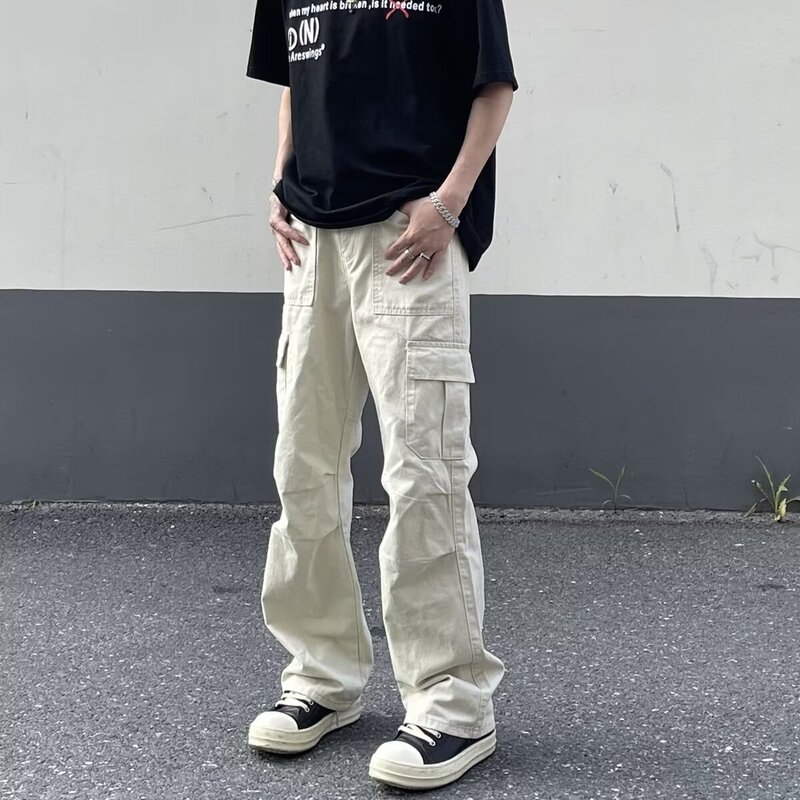 American Cleanfit Large Pocket Cargo Pants for Men 2025 New Parachute Pants Loose Versatile Straight Casual Pants