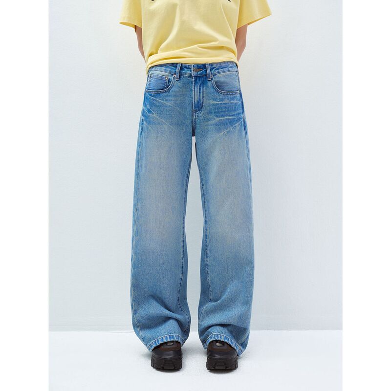 【Time Label Black】New Product Washed Vintage Low-Waist Slim-Fit Straight-Leg Jeans That Flatter the Leg Shape V60098