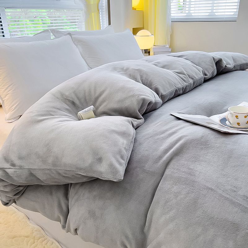 牛奶绒被套单件床上加厚保暖双面绒冬季珊瑚保暖加绒被套冬天纯色