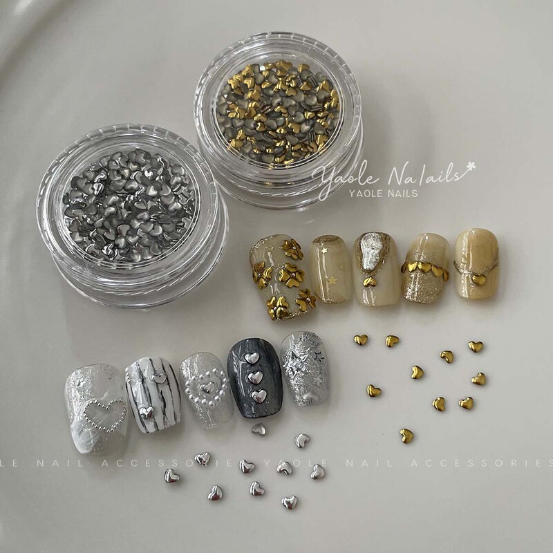 3mm Silver and Gold Mini Metal Heart Nail Art Decorations Rivets Heart-Shaped Nail Stickers Wholesale