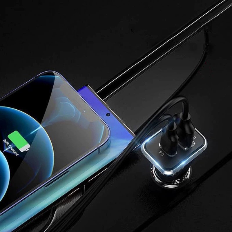 Yeni araba şarjı QC3.0 süper hızlı şarj çift USB çok fonksiyonlu araç çakmak PD38W araba şarjı