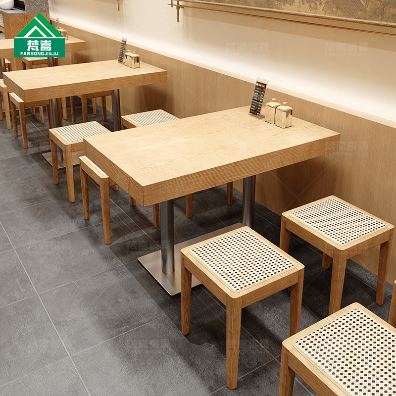 定制面馆米线店桌椅组合茶餐厅饭店实木餐椅日料快餐小吃店小方凳|undefined