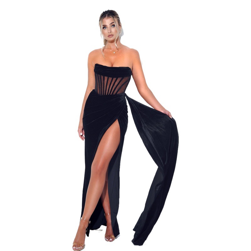 2021 Otoño e Invierno Comercio exterior nuevo eBay Amazon transfronterizo europeo y americano mujeres coreano terciopelo tubo superior sexy vestido de noche