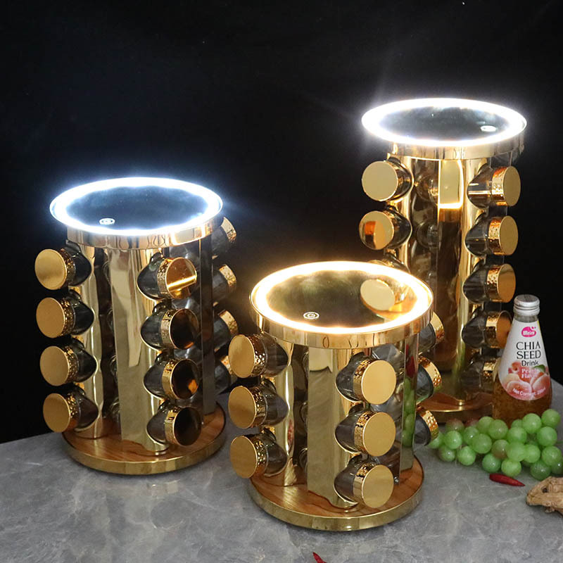 Cocina luminosa ronda condimento estante espejo de acero inoxidable suministros de cocina estante de almacenamiento de múltiples capas estante de almacenamiento condimento