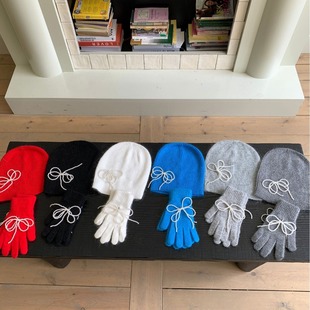 Korean Style Pearl Pendant Baotou Hat Gloves One-piece Ins Bowknot Women's Autumn and Winter Warm Atmosphere All-match Trendy
