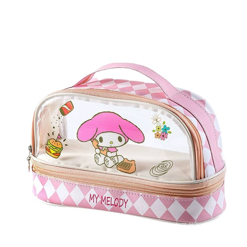 Sanrio, transparent double-layer three dimensional capacious handheld cartoon pencil case for students