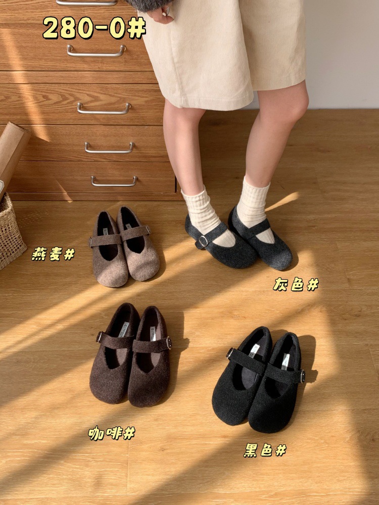 复古森系毛毛单鞋女秋冬季外穿2025年新款法式一字带浅口玛丽珍鞋