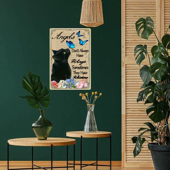 Черный кот и бабочка Tin Painting декоративная живопись для любителей кошек Бестселлер на Amazon