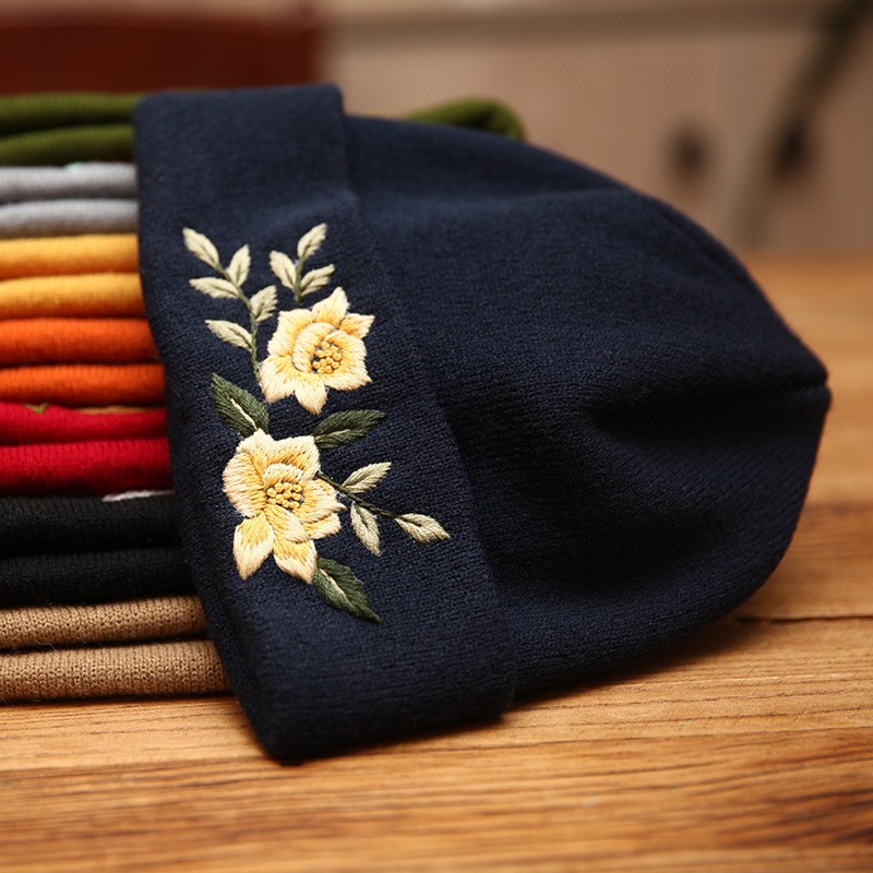 Lu bordado a mano diy sombrero de pescador sombrero de deportes para hombres y mujeres estudiantes sombrero de flores de dibujos animados casuales coreanos