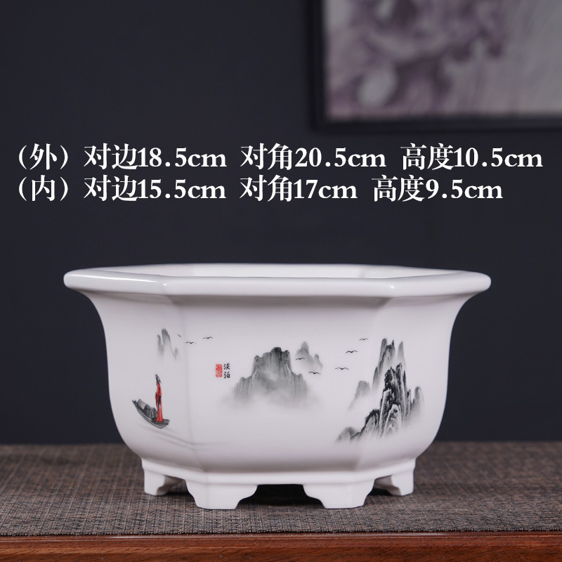 花盆陶瓷六边形大号好看设计感山水彩绘盆栽盆多肉绿植盆新款批发|undefined