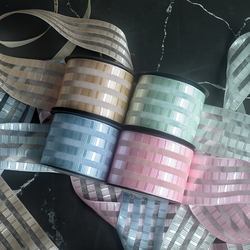 Korean Ribbon Stripe Bright Silk Snow Yarn Hair Ornaments Bow Clothing Accessories Flower Bundle Packaging Ribbon Factory Wholesale