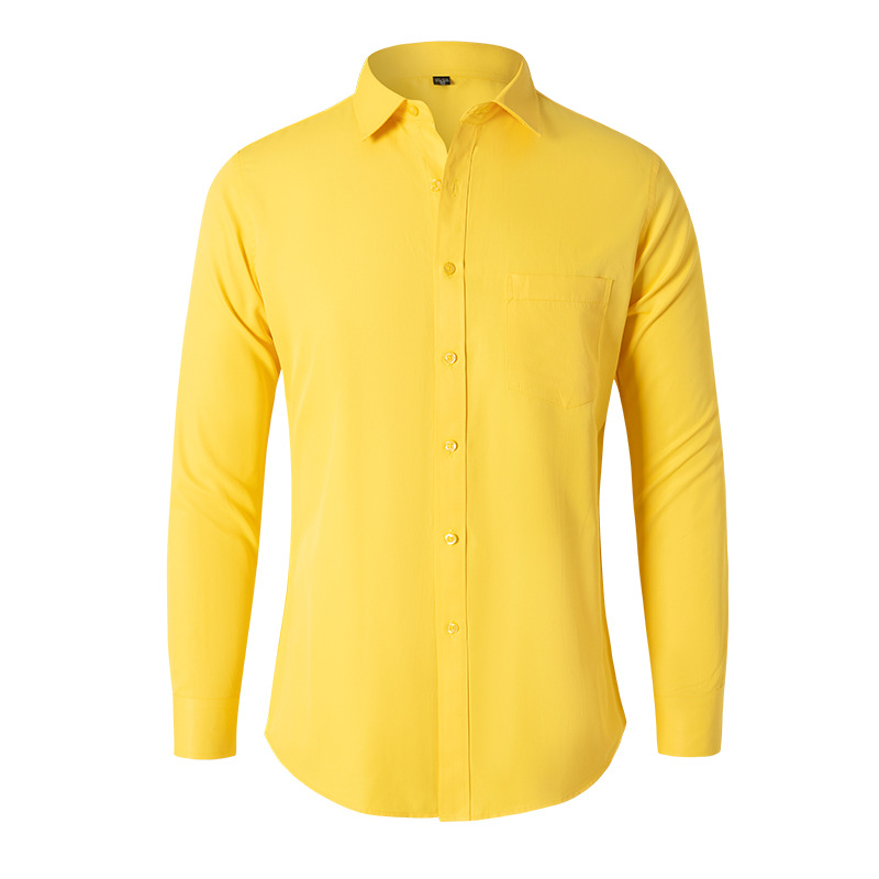 跨境外贸男纯色长袖男士衬衫黑色商务休闲新款时尚装时尚黄色衬衣