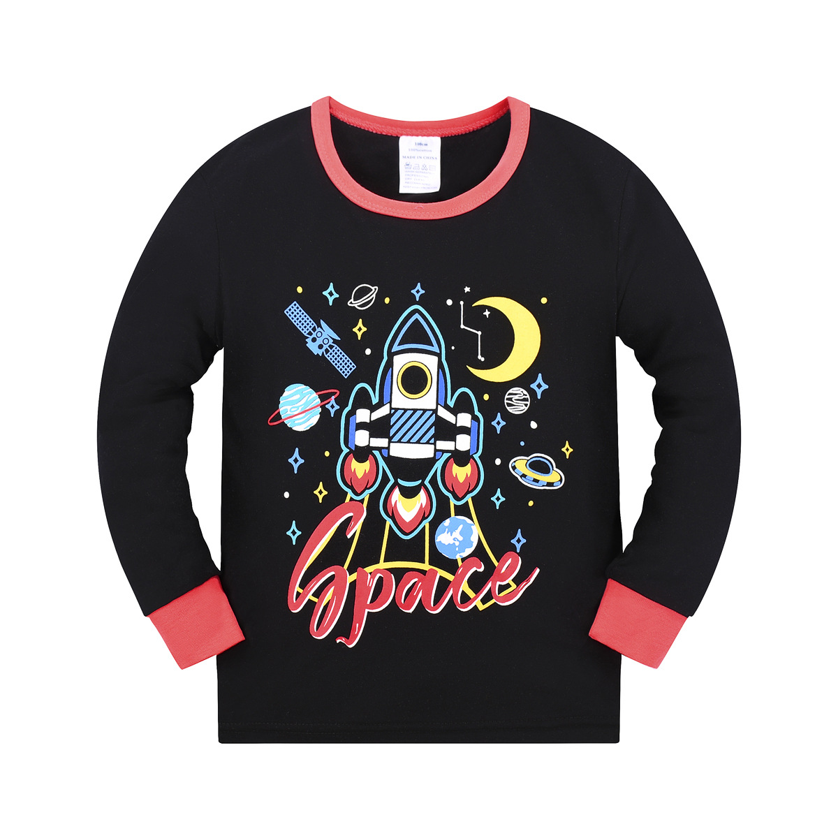 2023 Otoño e Invierno nuevos niños cohete impreso pijamas de algodón estilo europeo y americano niños desgaste del hogar traje Comercio exterior venta al por mayor