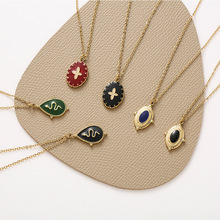 复古黑色滴油蛇纹钛钢项链欧美金属风金色十字架不锈钢毛衣链吊坠