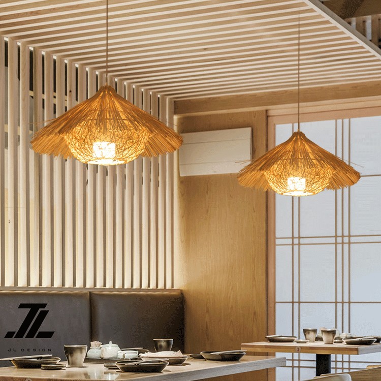 Lámpara de ratán ronda Nido Pájaro Casa sombrero paja bambú tejido lámpara creativa pastoral japonés retro balcón restaurante lámparas