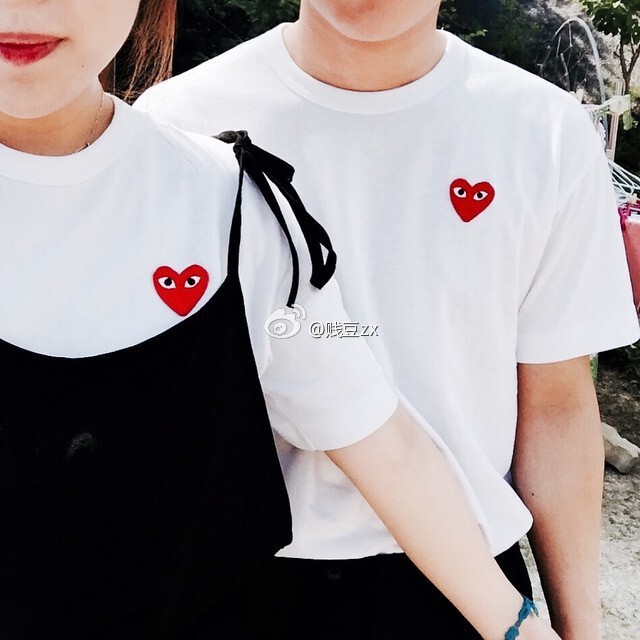 Play Summer Ami Polka Dot Mosaic Stacked Heart Red Heart Love Unisex Couple Short Sleeve T-Shirt Casual Versatile