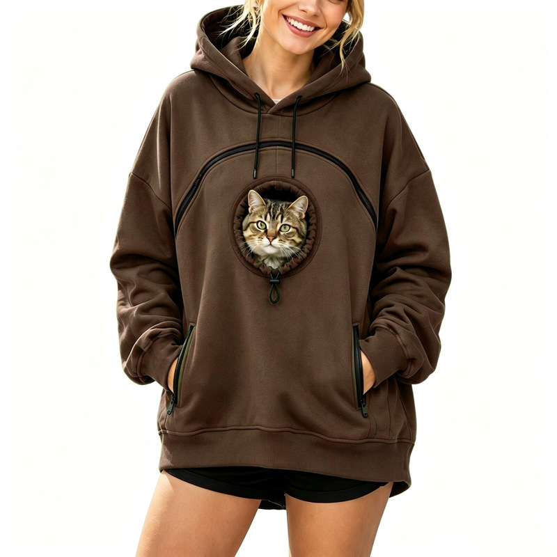 Cross-border hooded women's pet cat casual sweatshirt Amazon women's zip-up long-sleeve hooded fleece top Cross-border hooded women's pet cat casual sweatshirt Amazon women's zip-up long-sleeve hooded fleece top