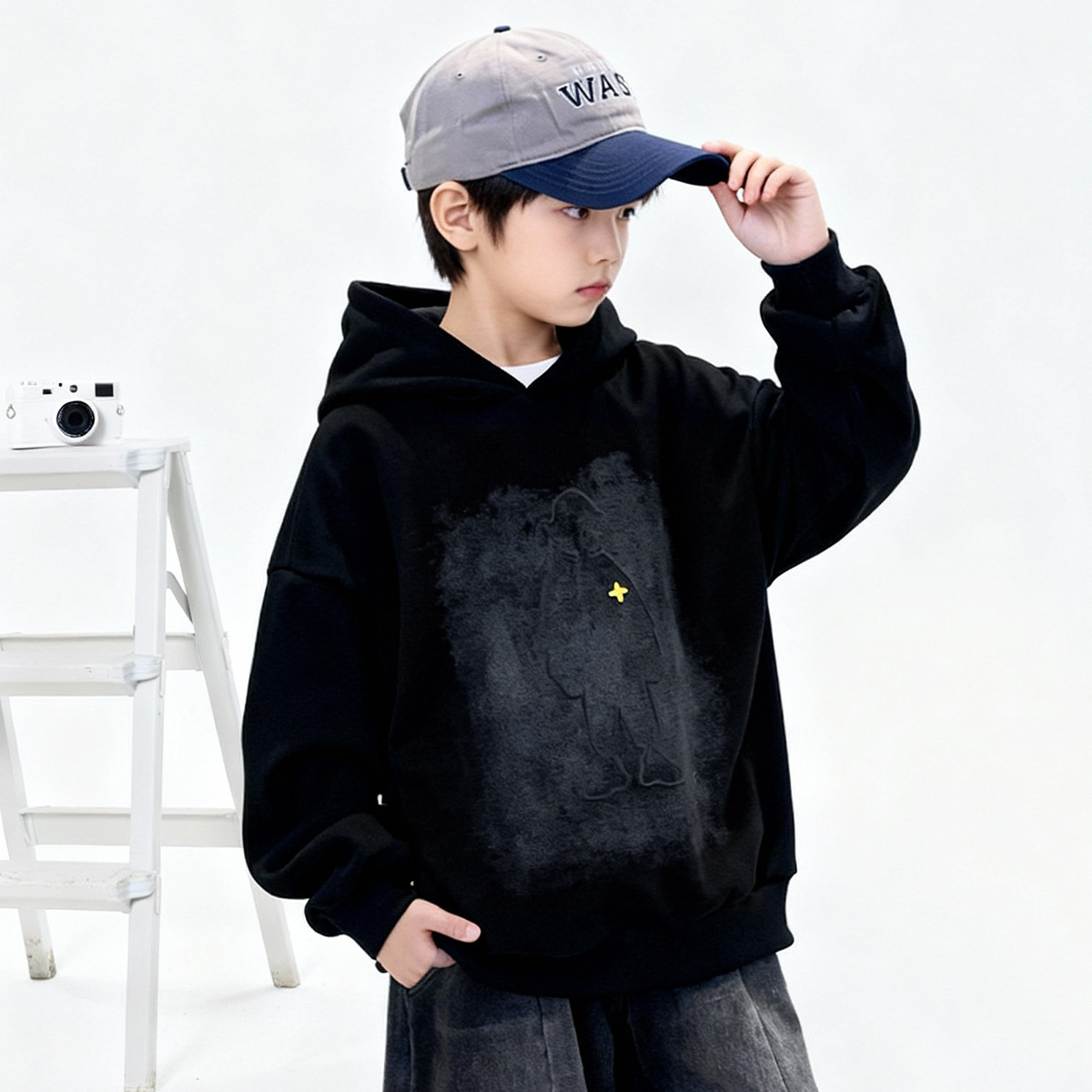 Trui met capuchon voor jongens, maat M/L, pullover met losse pasvorm, trendy en coole stijl voor de herfst en lente, peuterkleding voor jongens (3-7 jaar)_voghion.com