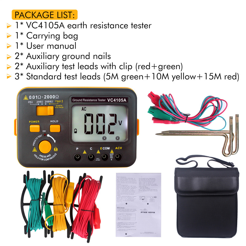 伊万厂家VC4105A(新)光伏接地电阻仪高清接地电阻英文版