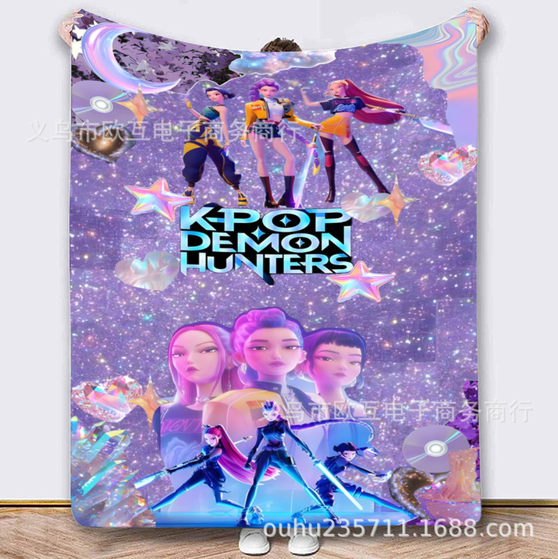 外国爆款K-POP猎魔女团（HUNTR/X）图案法兰绒毛毯 Demon Hunters|undefined
