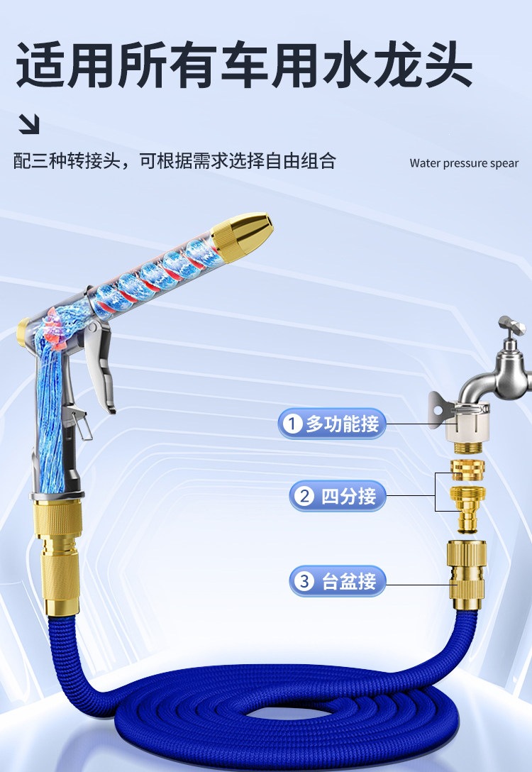 Suitable for car wash water guns, high-pressure nozzles, household faucets, retractable water pipes, flexible hoses, explosion-proof, powerful for washing floors and vehicles