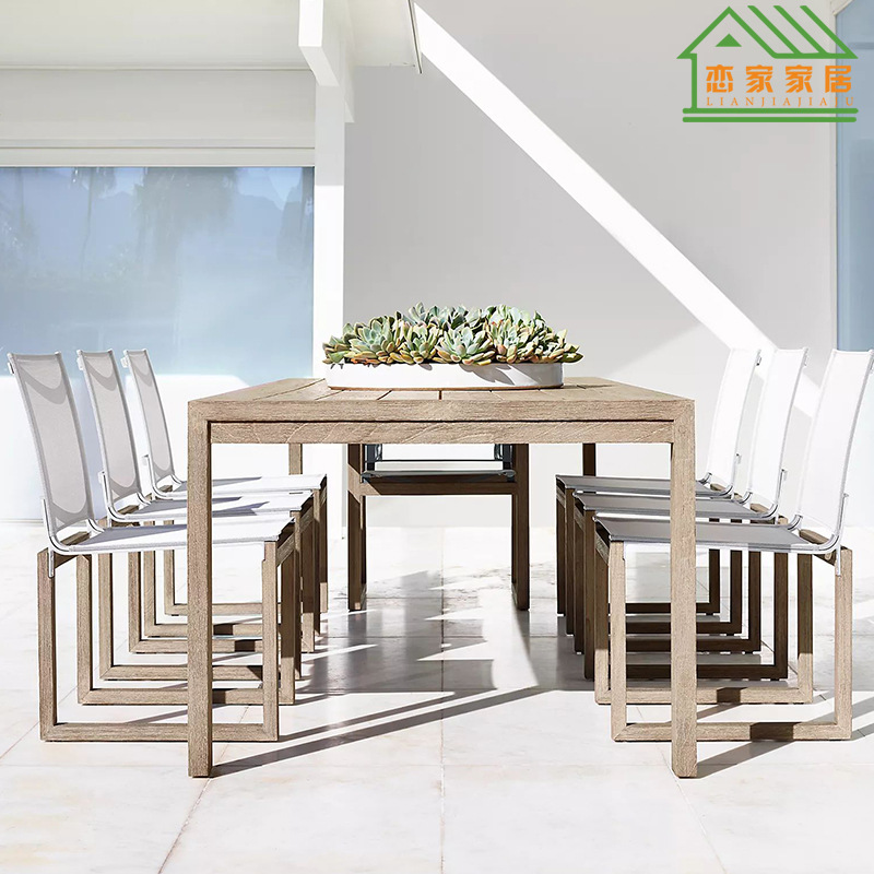 Mesa y silla de comedor de teca nórdica muebles patio villa ocio balcón restaurante a prueba de lluvia y protección solar combinación de mesa y silla de madera sólida