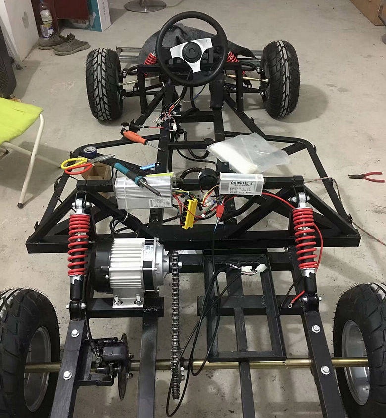 Modified Go-Kart Parts, Homemade Four-Wheel Vehicle with Front and Rear Suspension, Steering Wheel, 1m Rear Axle, 6/7/ 8inch Tires