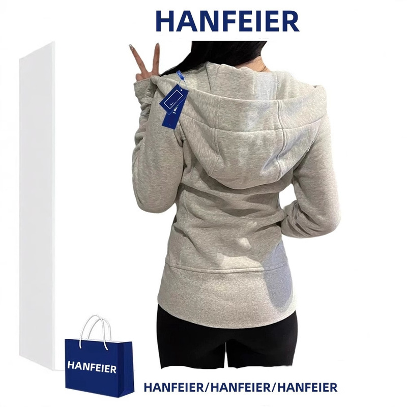 TikTok Quality Grey Short Slim-fit Short Coat Women's Autumn and Winter fleece-lined Thickened Sports Cardigan Hood Explosive Sweater