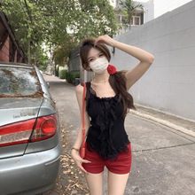 辣妹吊带小背心女外穿夏装大码微胖mm显瘦设计感蕾丝花边无袖上衣