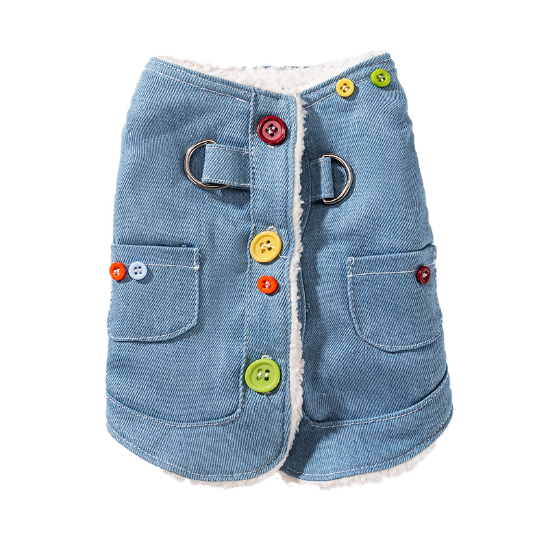 Otoño y invierno para perros coreanos simple botones de color vaquero tracción chaleco de algodón gato calentamiento ropa de mascotas