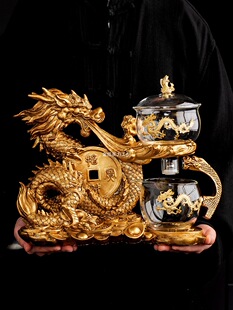 Heat-Resistant Tea Set with Full Zodiac Dragon Design, Magnetic New Glass Lazy Set, Complete Set for 2025, Semi-Automatic Tea Infuser, Anti-Scald
