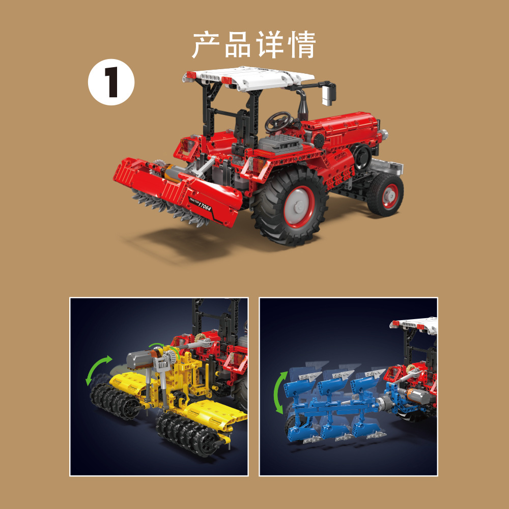 Nuevos productos de ingeniería de Yuxing 17064 tractor agrícola grandes juguetes de bloques de construcción regalo para niños de alta dificultad ensamblaje