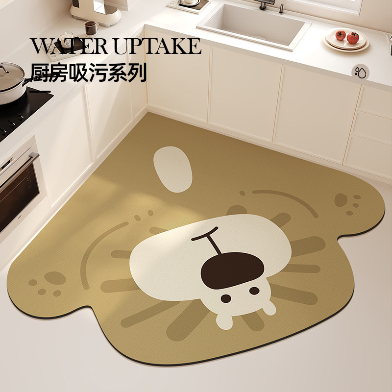 可爱小熊硅藻泥地垫厨房浴室吸水耐脏脚垫玄关防滑易打理门垫代发|undefined