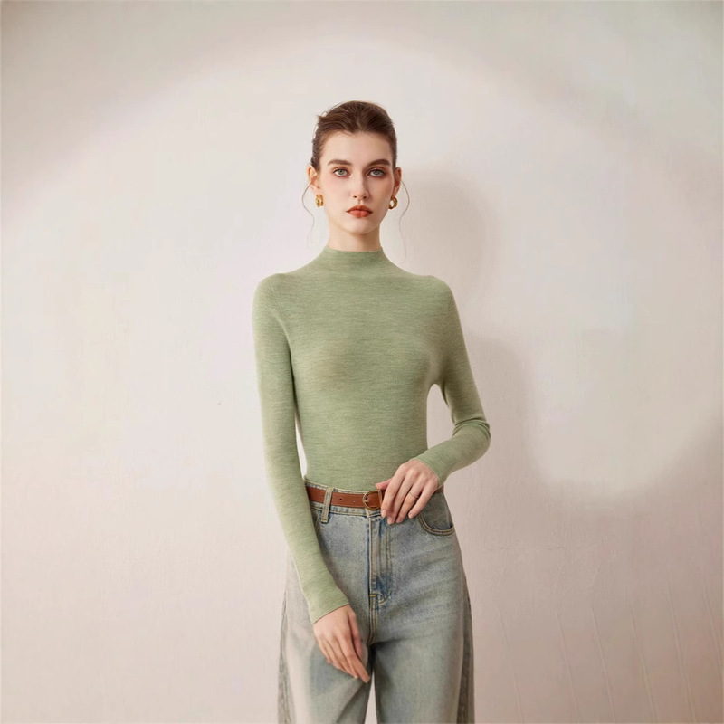 Thin Imitation Pure Wool Half Turtleneck Knitwear Women's Pullover Slim Knitwear Simple Knitwear Bottoming Knitwear