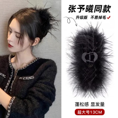 羽毛抓夹女后脑勺发夹高端发饰高级感夹子2025新款毛毛发卡鲨鱼夹