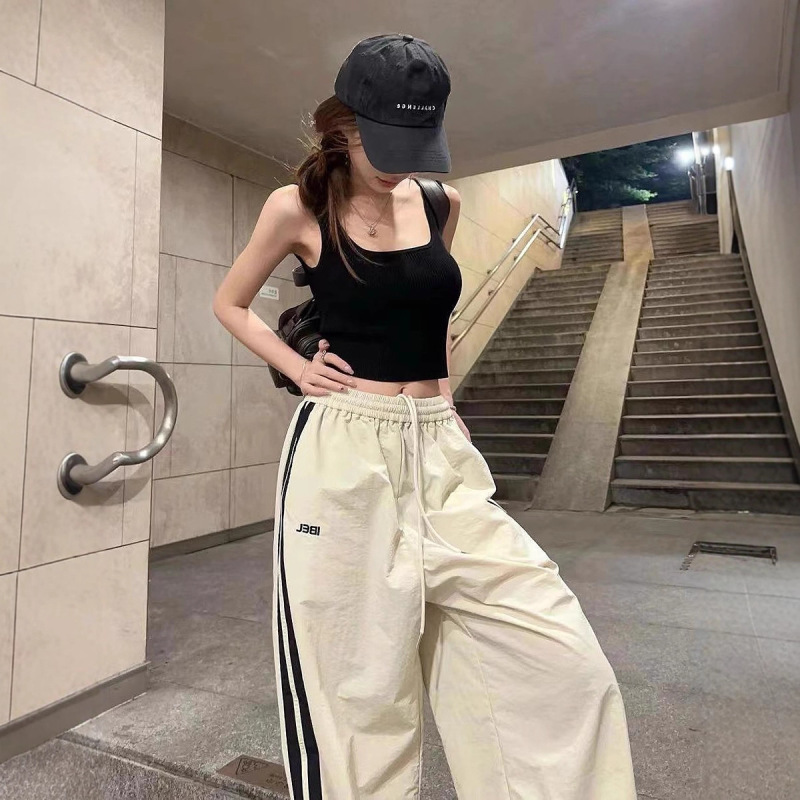American-Style Quick-Dry Pants for Women 2025 Summer Wide-Leg Pants Casual Side Stripe Convertible Jogger Straight-Leg Sports Pants Trendy