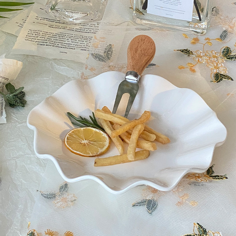 Ins Style Asymmetrical Pure White High-End Wavy Ruffle Plate French Dessert Pasta Breakfast Ins Style Asymmetrical Pure White High-End Wavy Ruffle Plate French Dessert Pasta Breakfast