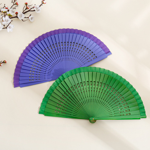Cheongsam Fan Show Folding Hand Fan with Ancient Red Wooden Handle for Square Dance Performance, Smooth Opening and Closing Stage Fan, Wholesale