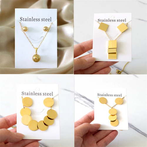 Cross-border European and American hot-selling steel ball jewelry set for women round geometric fashion earrings necklace set stainless steel jewelry