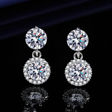 厂家批发耳环韩版气质新娘双钻耳环耳坠微镶超闪锆石耳钉双钻耳饰