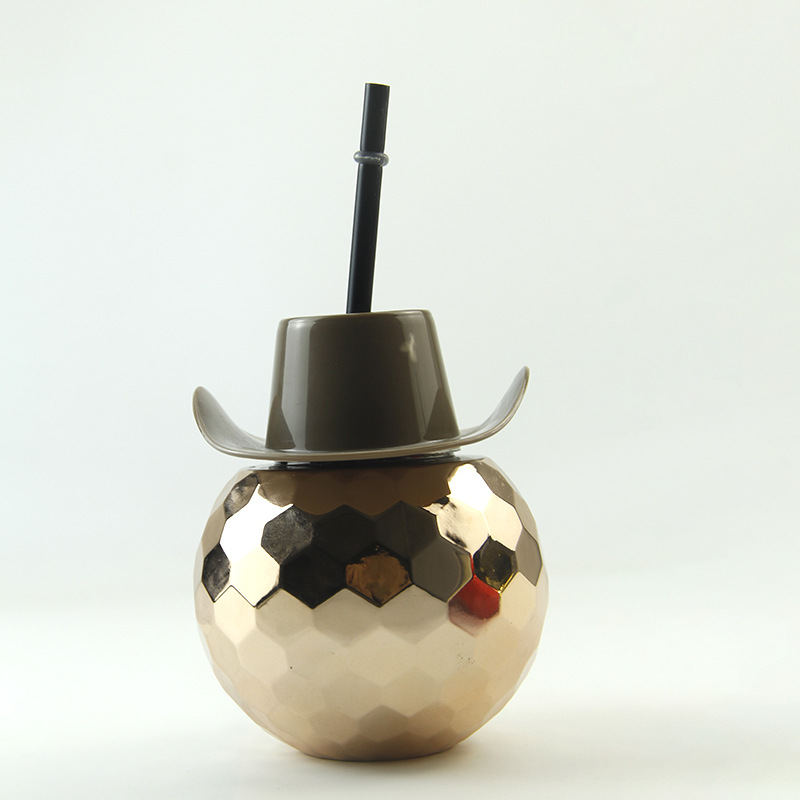 Transfronterizos clásicos hot selling sombrero de vaquero galvanizado bola disco maçonaria paja fiesta creativa taza de agua de paja